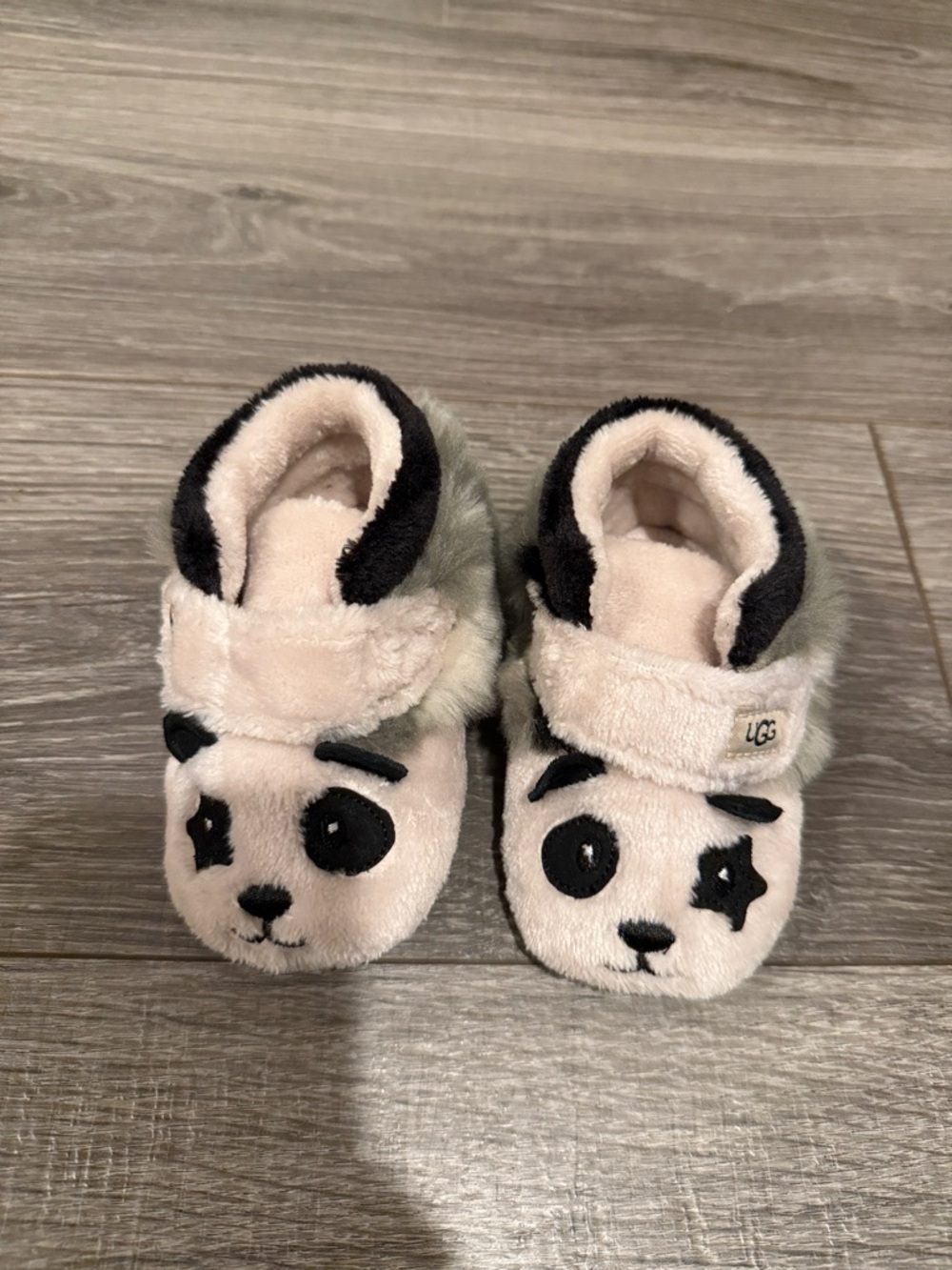 UGG Baby Panda Plush Booties in Cream and Black